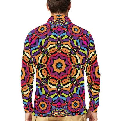 Kaleidoscope Pattern Print Design 01 Long Sleeve Polo Shirt For Men's