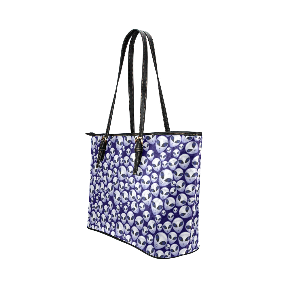 Alien Head Extraterrestrial Leather Tote Bag