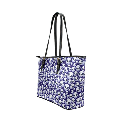 Alien Head Extraterrestrial Leather Tote Bag