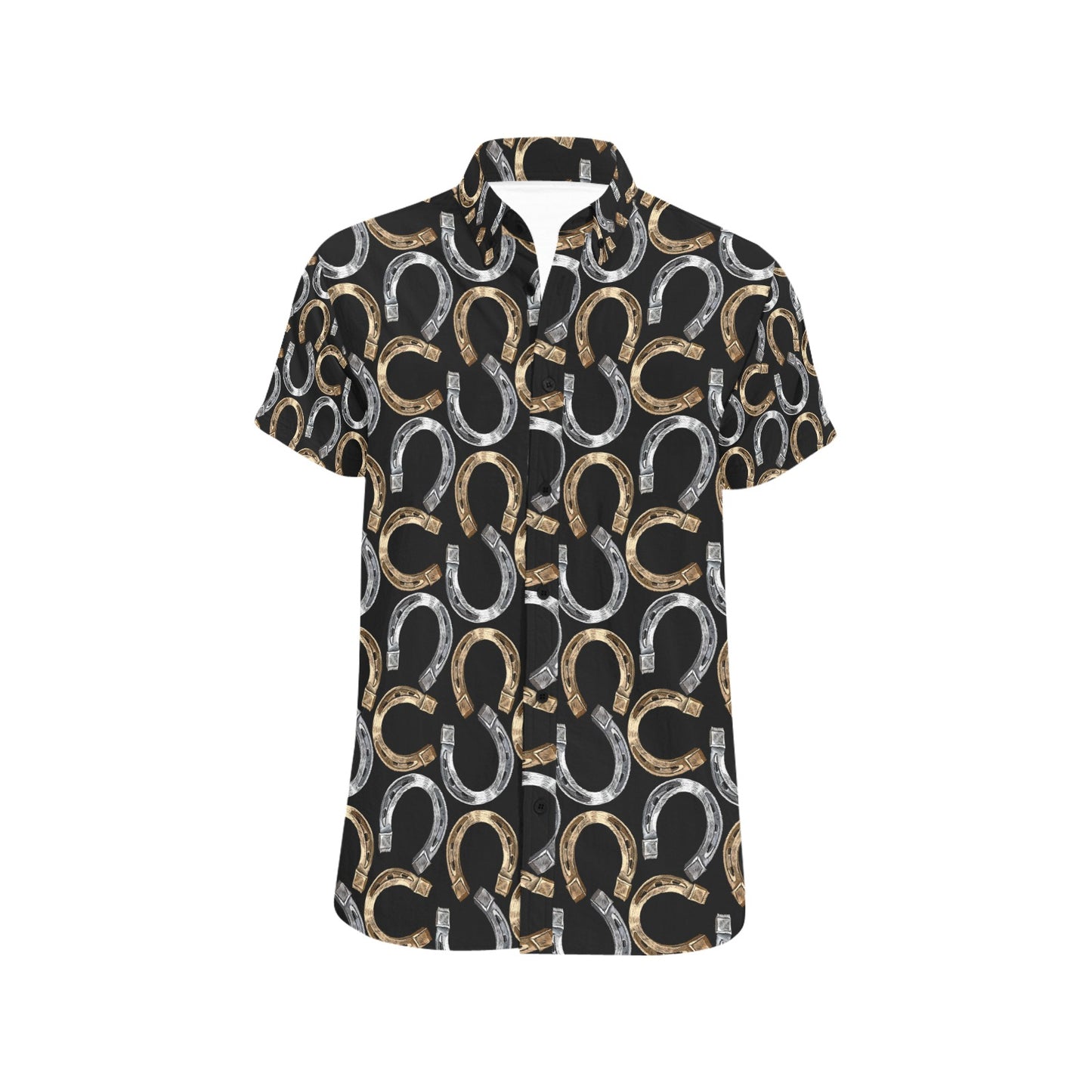 Horseshoe Print Design LKS305 Men Short Sleeve Button Up Shirt