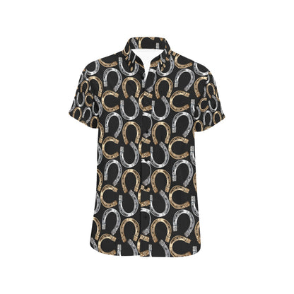 Horseshoe Print Design LKS305 Men Short Sleeve Button Up Shirt
