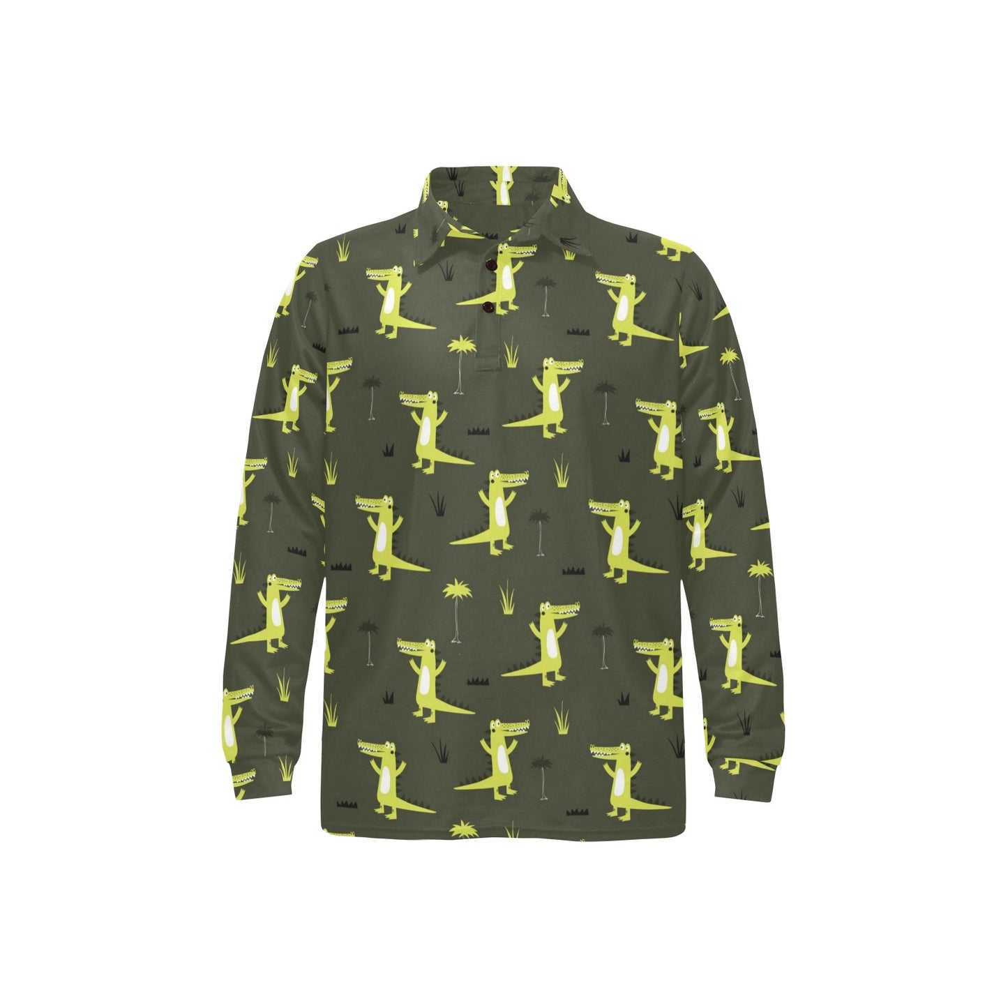 Alligator Pattern Print Design 05 Long Sleeve Polo Shirt For Men's