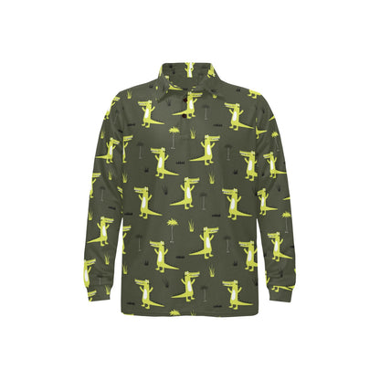 Alligator Pattern Print Design 05 Long Sleeve Polo Shirt For Men's