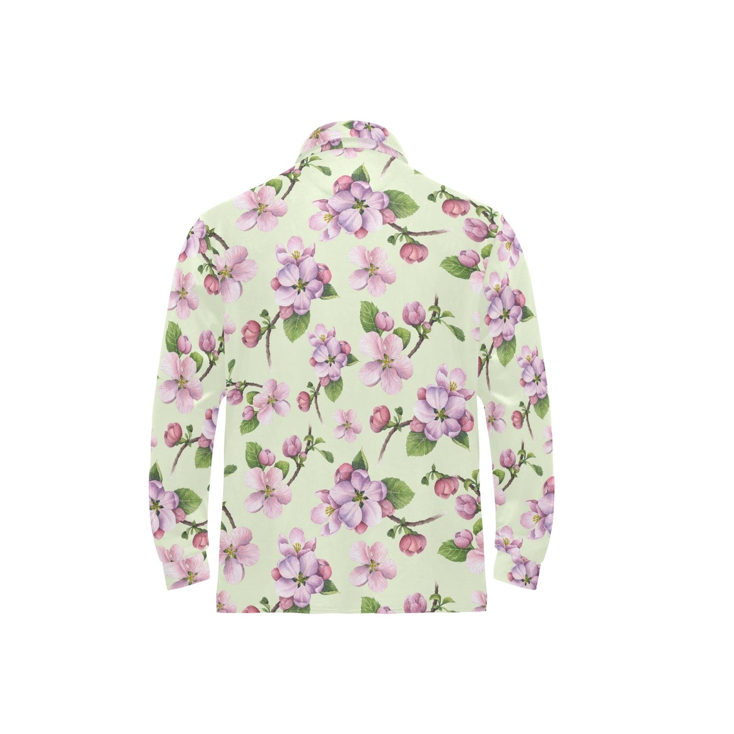 Apple blossom Pattern Print Design AB05 Long Sleeve Polo Shirt For Men's