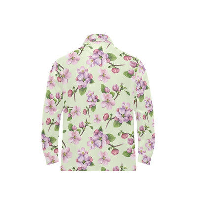 Apple blossom Pattern Print Design AB05 Long Sleeve Polo Shirt For Men's