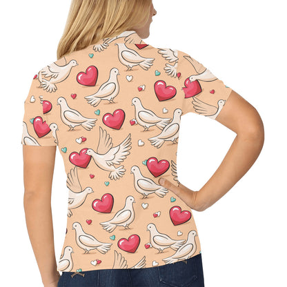 Pigeon Heart Pattern Print Design 04 Women's Polo Shirt