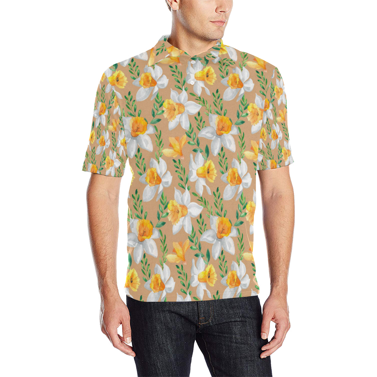 Daffodils Pattern Print Design DF04 Men Polo Shirt