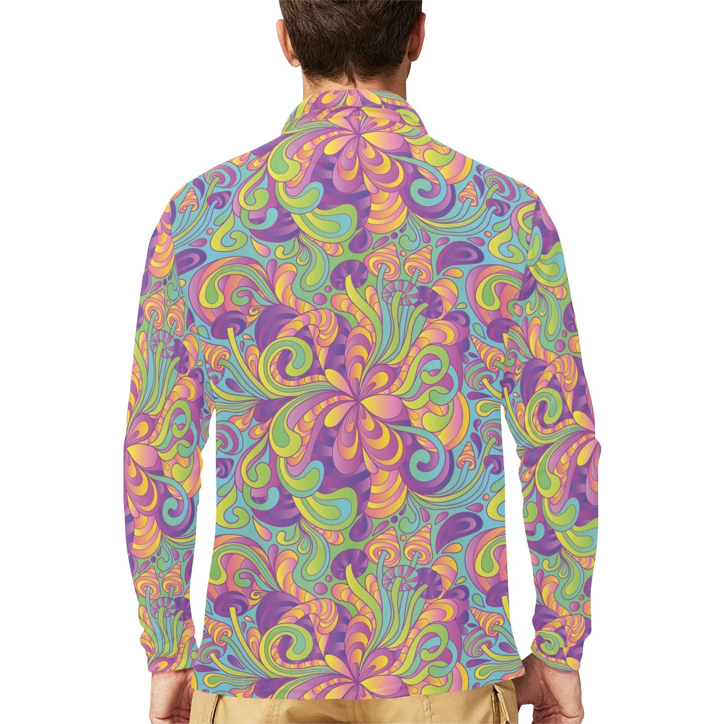Psychedelic Mushroom Pattern Print Design A05 Long Sleeve Polo Shirt For Men's