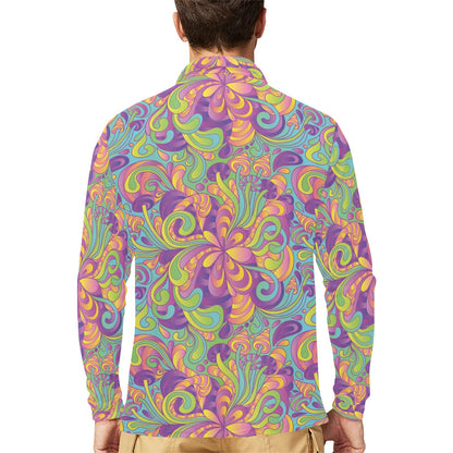 Psychedelic Mushroom Pattern Print Design A05 Long Sleeve Polo Shirt For Men's