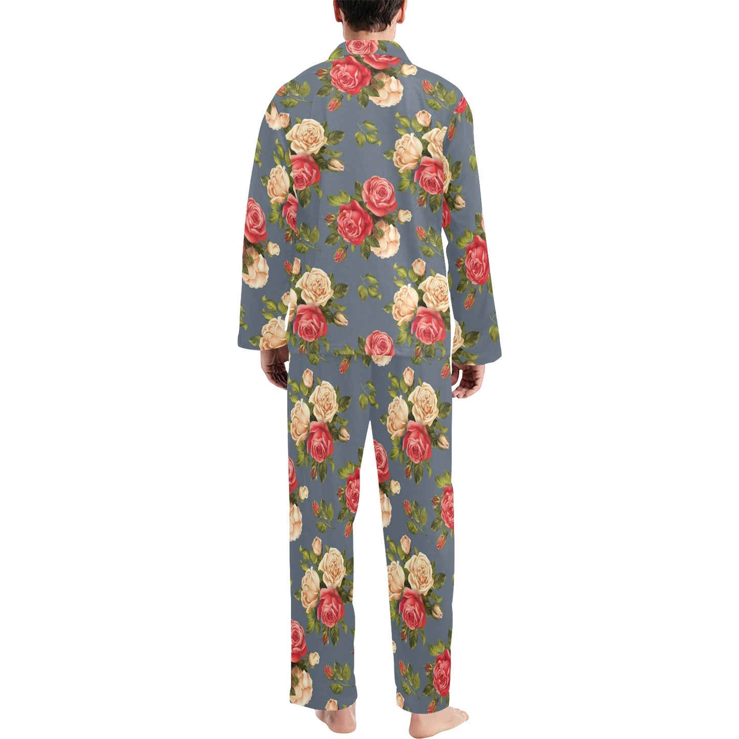 Rose Pattern Print Design RO017 Men's Long Pajama Set