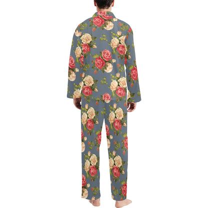 Rose Pattern Print Design RO017 Men's Long Pajama Set