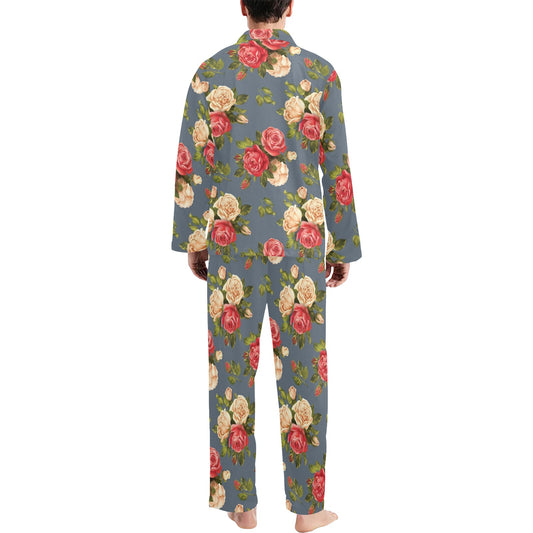 Rose Pattern Print Design RO017 Men's Long Pajama Set