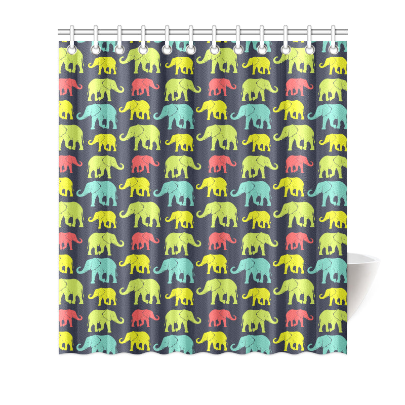 Elephant Neon Color Print Pattern Shower Curtain
