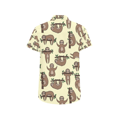 Sloth Print Design LKS3010 Men Short Sleeve Button Up Shirt