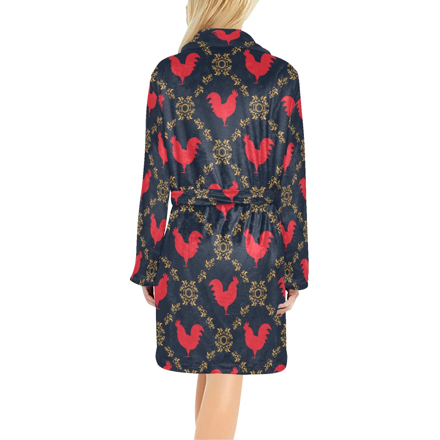 Rooster Pattern Print Design A02 Women's Fleece Robe