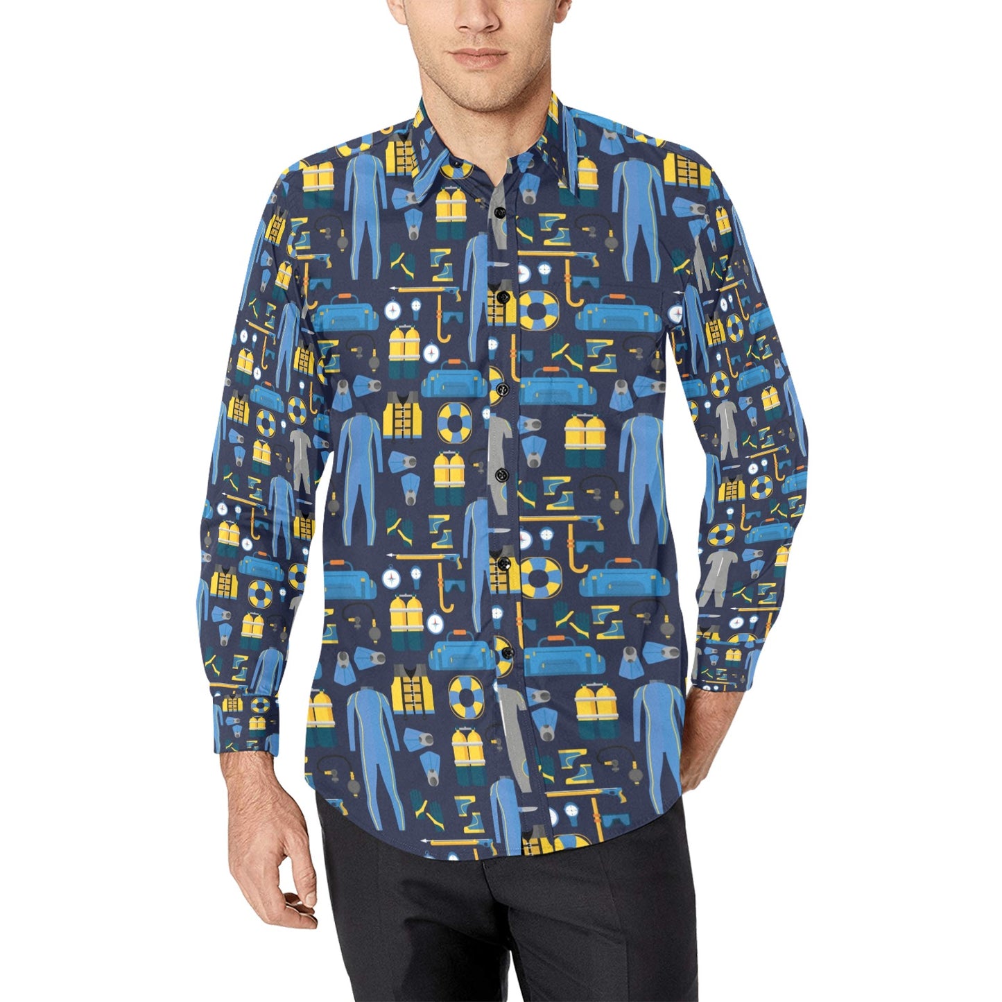Scuba Equipment Print Design LKS305 Men's Long Sleeve Dress Shirt