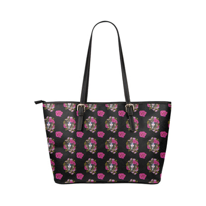 Day of the Dead Makeup Girl Leather Tote Bag