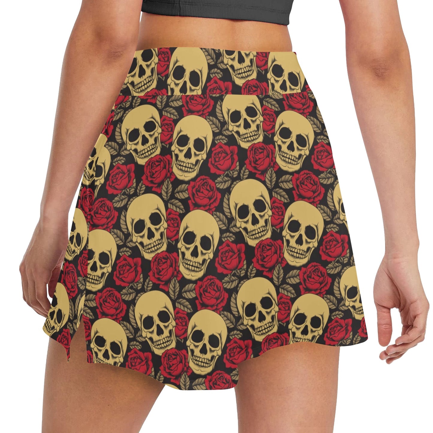 Skull And Roses Print Design LKS302 17" Golf & Pickleball Skort with Pockets