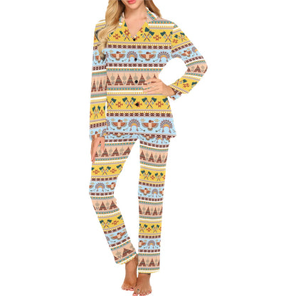 Native American Pattern Design Print Women's Long Pajama Set