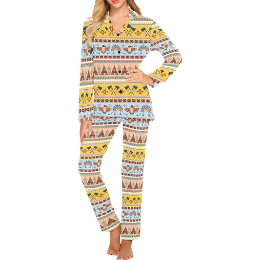 Native American Pattern Design Print Women's Long Pajama Set