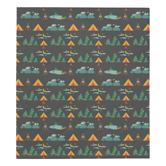 Camping Tent Pattern Print Design 03 Premium Quilt