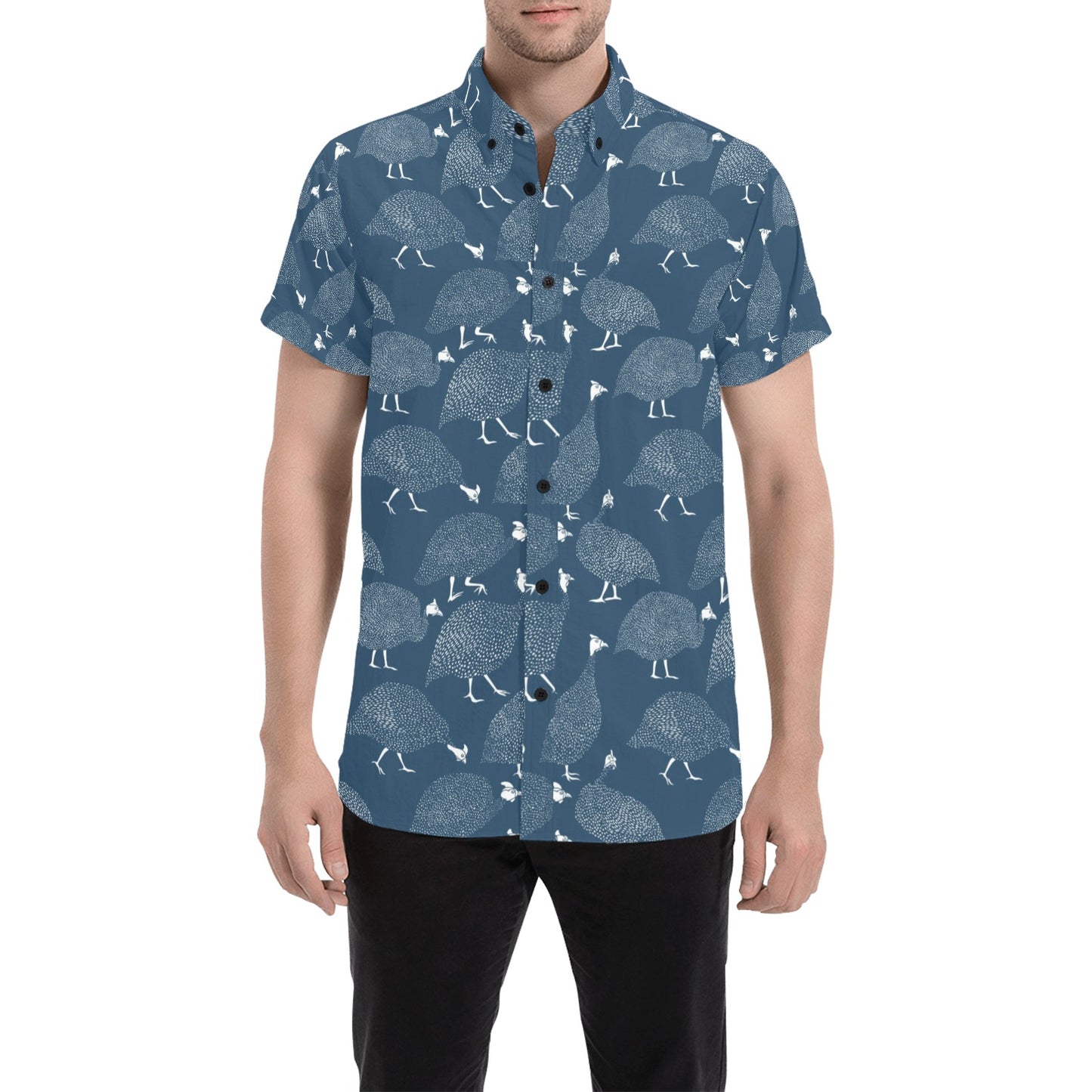Guinea Fowl Print Design LKS401 Men Short Sleeve Button Up Shirt