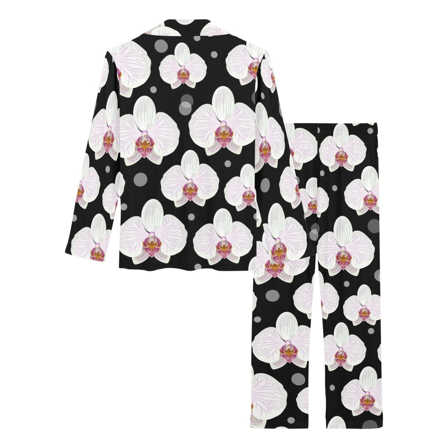 Orchid White Pattern Print Design OR09 Women's Long Pajama Set