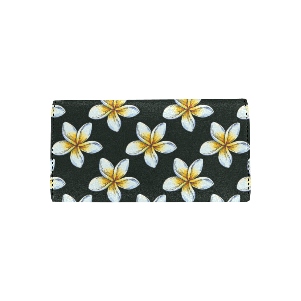 White Plumeria Pattern Print Design PM022 Women's Trifold Wallet