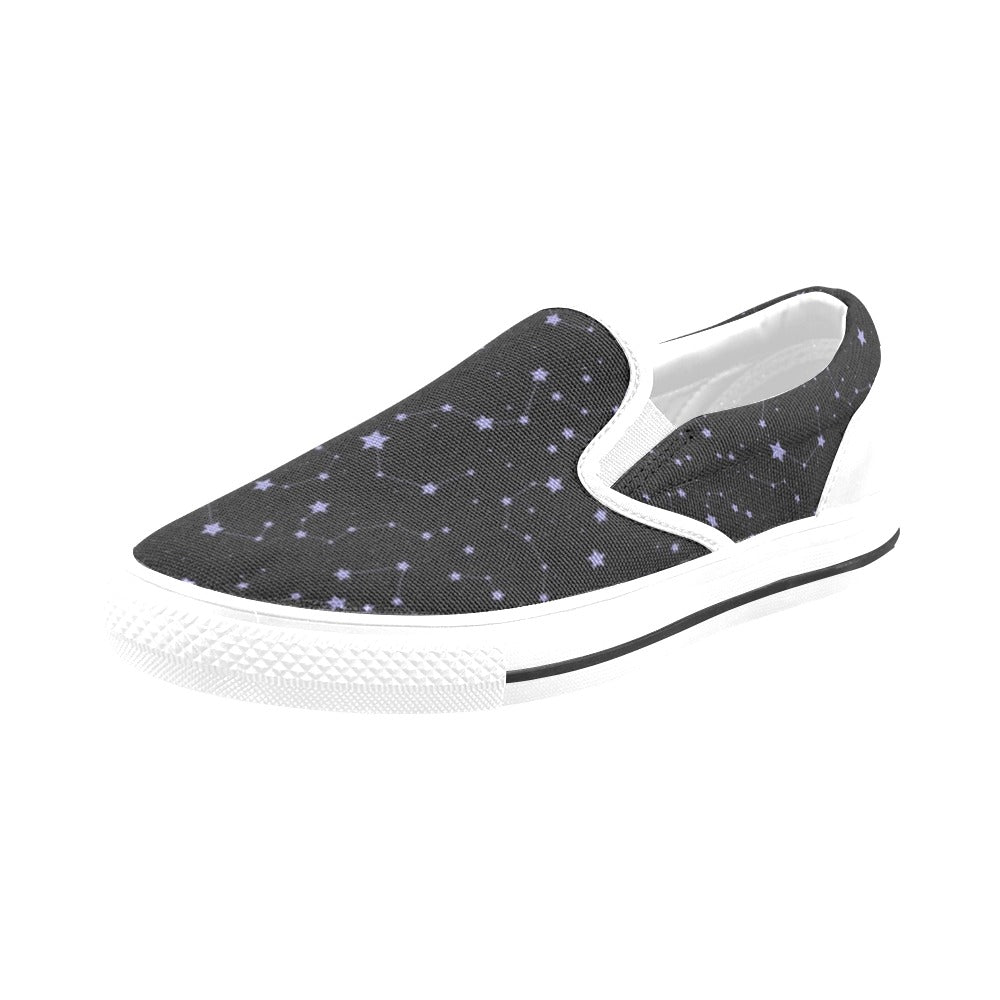 Star Print Design LKS303 White Slip Ons Canvas Women's Shoes