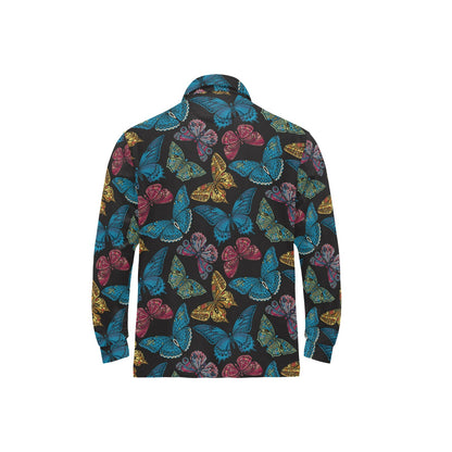 Butterfly Mandala Style Long Sleeve Polo Shirt For Men's