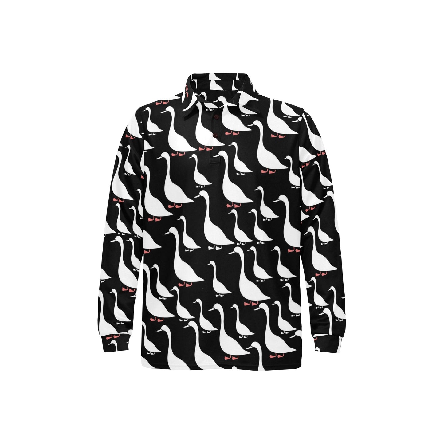 Goose Pattern Print Design 01 Long Sleeve Polo Shirt For Men's