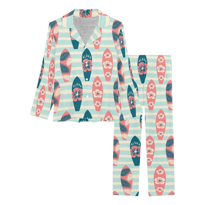 Aloha Hawaii Surfboard Pattern Print Design 02 Women's Long Pajama Set
