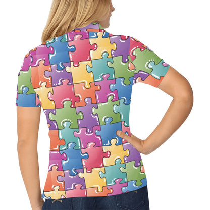 Puzzle Pattern Print Design A05 Women's Polo Shirt