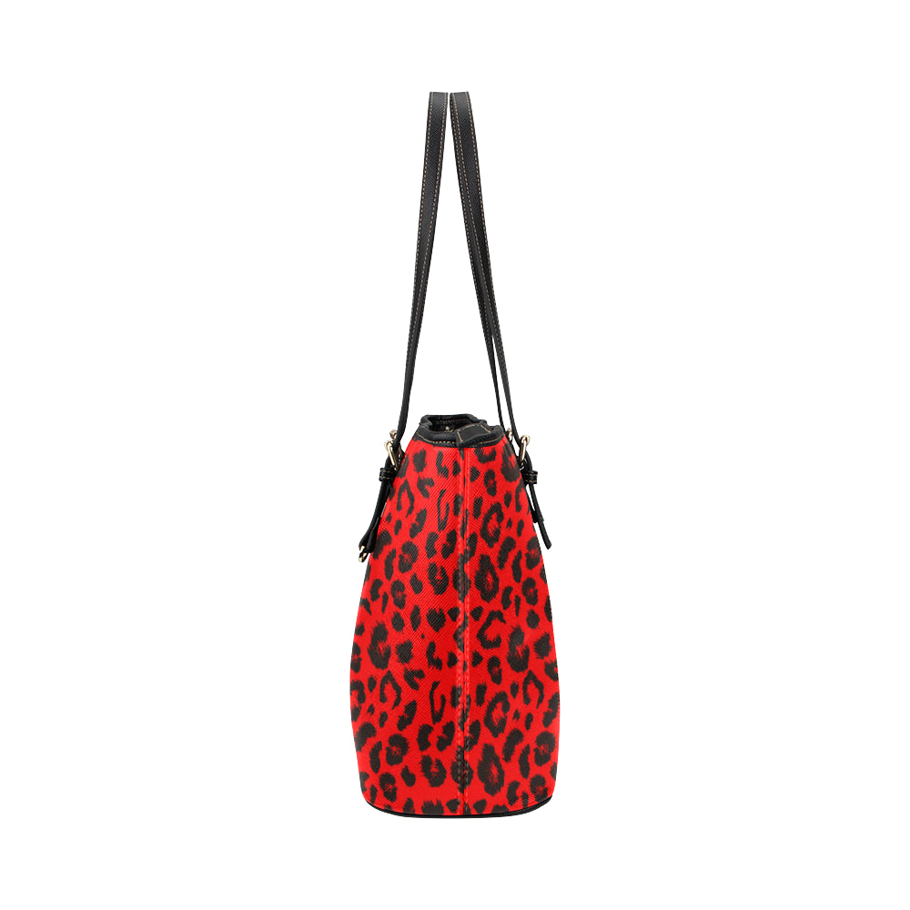Leopard Red Skin Print Leather Tote Bag