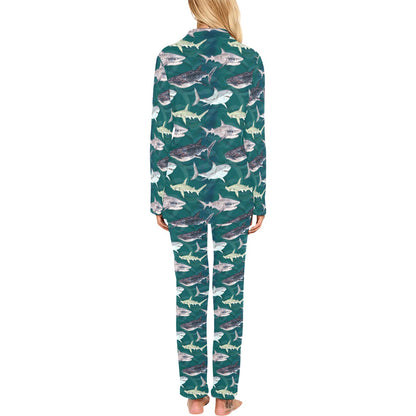 Shark Style Print Women's Long Pajama Set