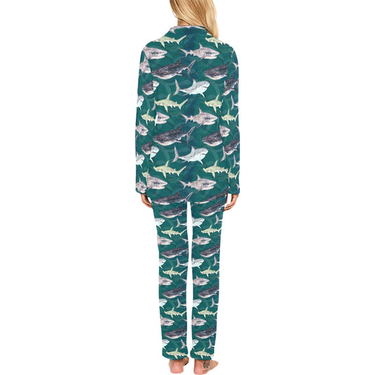 Shark Style Print Women's Long Pajama Set