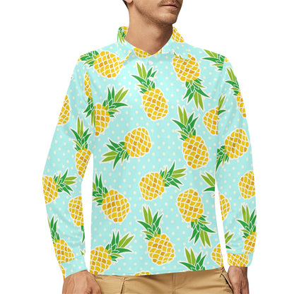Pineapple Pattern Print Design PP01 Long Sleeve Polo Shirt For Men's