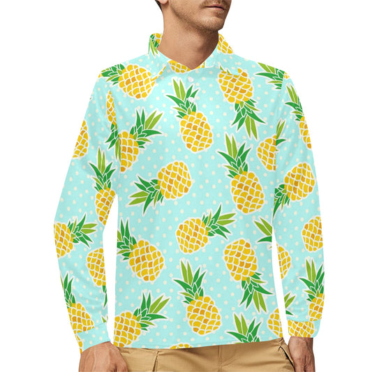 Pineapple Pattern Print Design PP01 Long Sleeve Polo Shirt For Men's