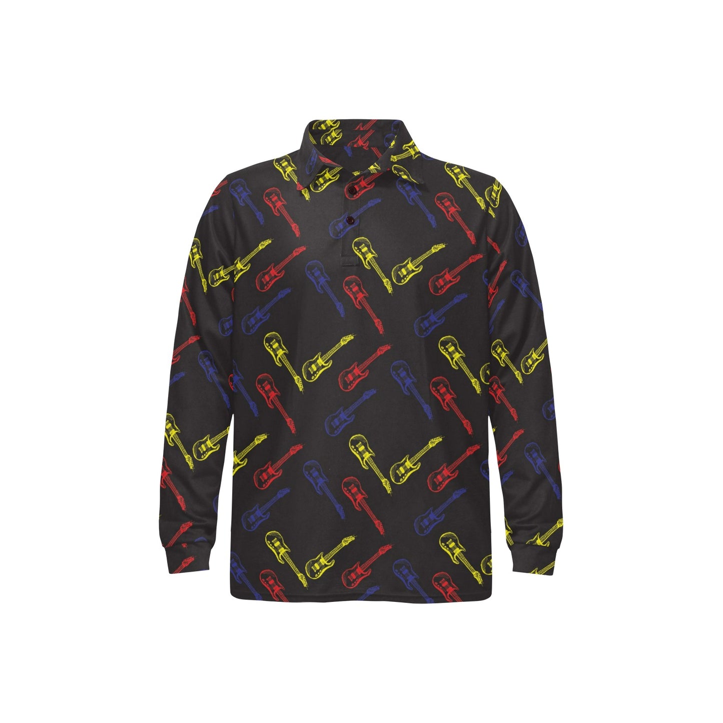 Electric Guitar Pattern Print Design 03 Long Sleeve Polo Shirt For Men's