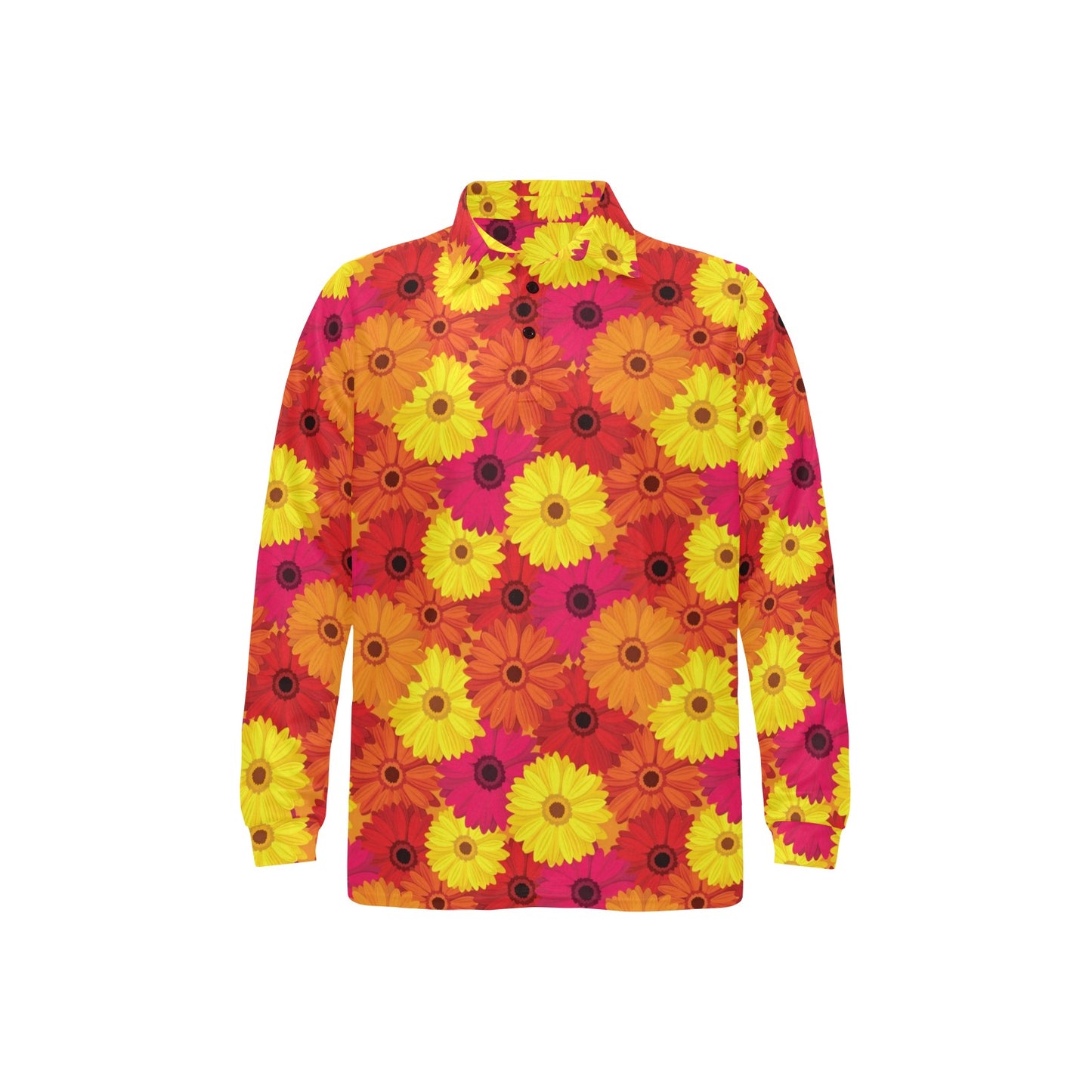 Gerberas Pattern Print Design GB05 Long Sleeve Polo Shirt For Men's