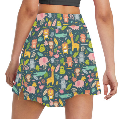 Safari Animal Cartoon Print Design LKS305 17" Golf & Pickleball Skort with Pockets