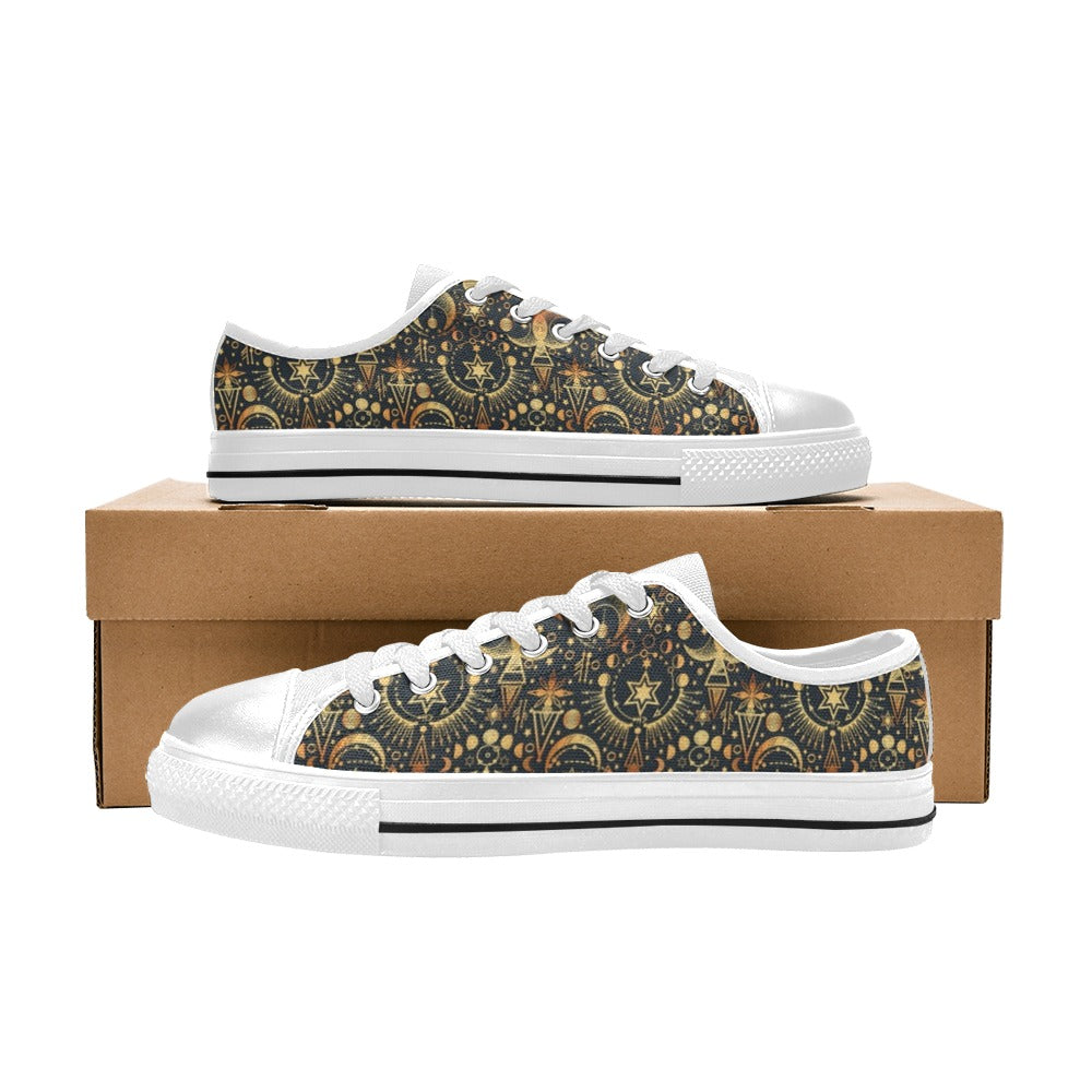 Sun Moon Print Design LKS308 Women's White Low Top Shoes