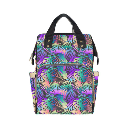 Neon Flower Tropical Palm Leaves Diaper Bag Backpack