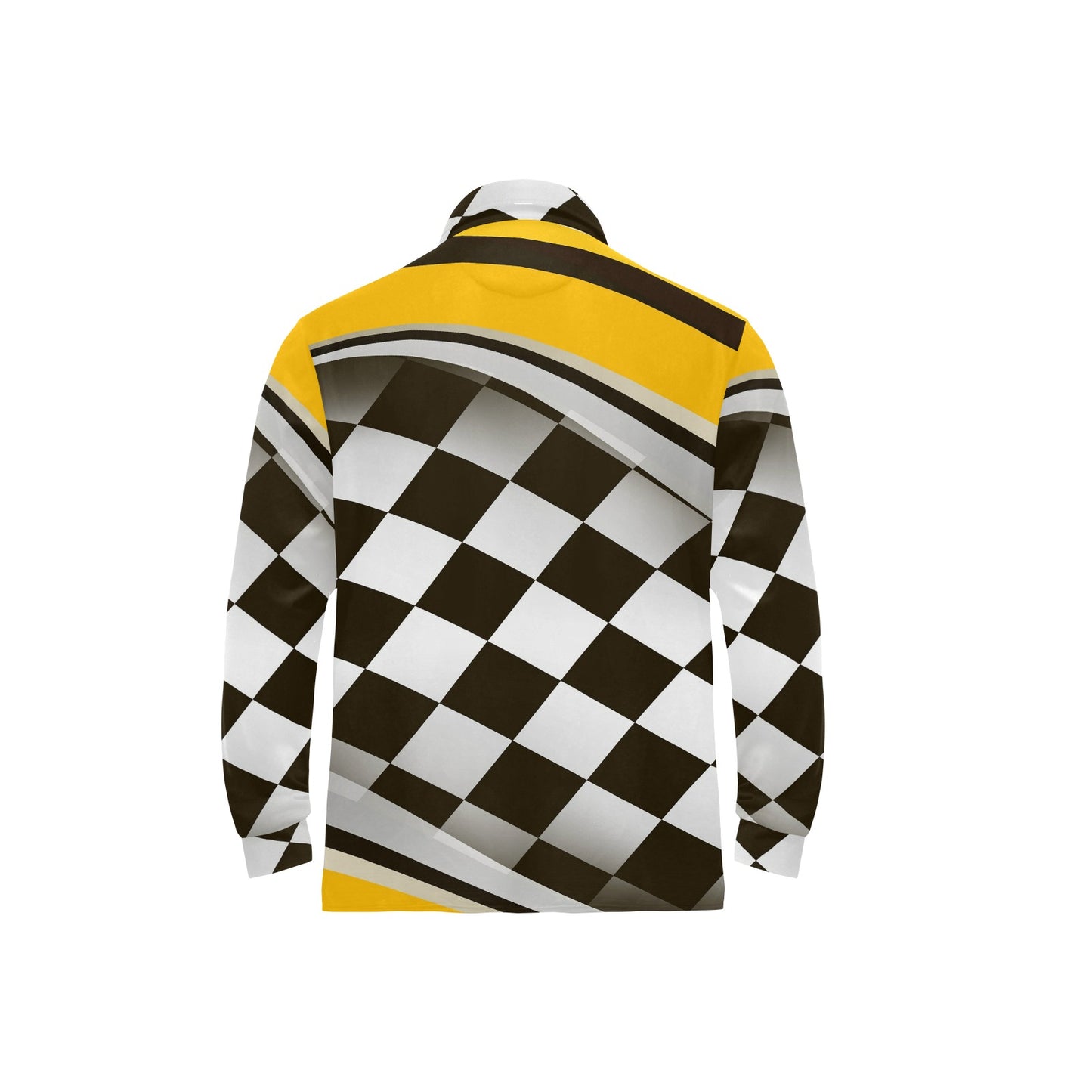 Checkered Flag Racing Style Long Sleeve Polo Shirt For Men's