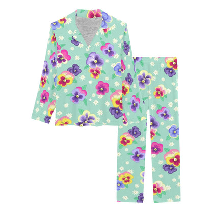 Pansy Pattern Print Design PS08 Women's Long Pajama Set