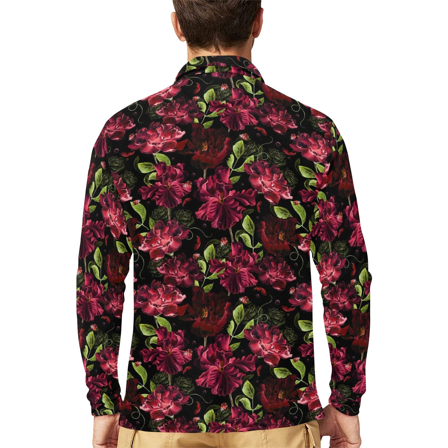 Iris Pattern Print Design IR03 Long Sleeve Polo Shirt For Men's
