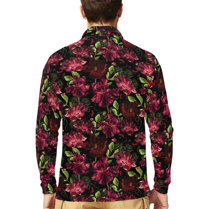 Iris Pattern Print Design IR03 Long Sleeve Polo Shirt For Men's