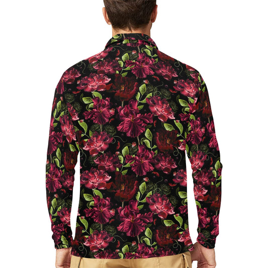 Iris Pattern Print Design IR03 Long Sleeve Polo Shirt For Men's
