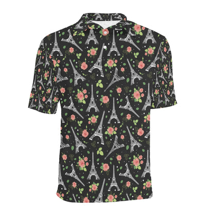 Eiffel Tower Rose Print Men Polo Shirt
