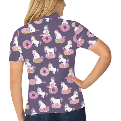 Donut Unicorn Pattern Print Design DN011 Women's Polo Shirt